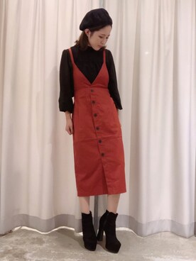 「テラコッタ」｜「アイテム（ハンチング/ベレー帽）」を使った、さ と う ☺︎さん（レディース・159cm）の秋コーディネート