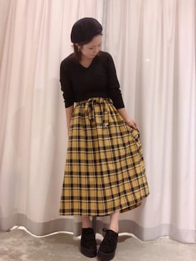 「マスタード」｜「アイテム（ハンチング/ベレー帽）」を使った、さ と う ☺︎さん（レディース・159cm）の秋コーディネート