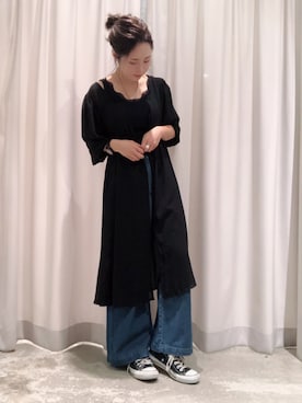 「E hyphen world gallery（イーハイフンワールドギャラリー）のデニムタック入りワイドパンツ（その他パンツ）」を使った、さ と う ☺︎さん（レディース・159cm）の秋コーディネート