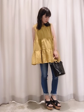 「スキニーデニム」｜「アイテム（チュニック）」を使った、さ と う ☺︎さん（レディース・161cm）の春コーディネート