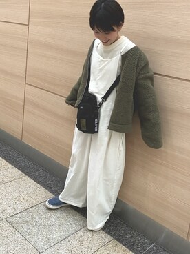 「GU（ジーユー）のアイテム（ムートンコート）」を使った、mikiさん（レディース・152cm）の冬コーディネート