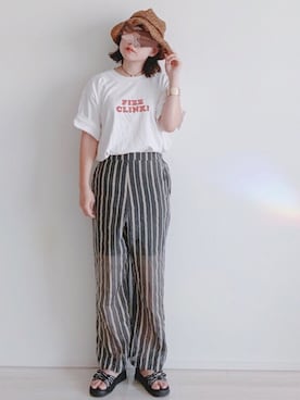 「ペーパーハット」｜「アイテム（アクセサリー）」を使った、tomoさん（レディース・157cm）の夏コーディネート