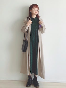 「JEANASIS（ジーナシス）のベルトツキムジガラワンピースLS【ドットのみ特別価格】（ワンピース/ドレス、グレー系）」を使った、tomoさん（レディース・157cm）の秋コーディネート