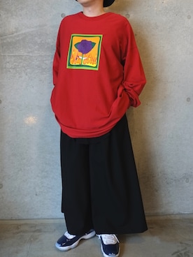 「レッド」｜「アイテム（スラックス）」を使った、石川学さん（メンズ・168cm）の夏コーディネート