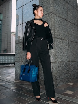 「Acne Studios（アクネストゥディオズ）のアイテム（ライダースジャケット）」を使った、nicoさん（レディース・163cm）の春コーディネート