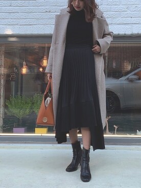 「LOWRYS FARM（ローリーズファーム）のストレッチヒールブーツ　851418（ブーツ）」を使った、Sakiさん（レディース・161cm）の冬コーディネート