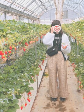 「イチゴ狩り」｜「アイテム（ブルゾン）」を使った、さこさん（レディース・155cm）の冬コーディネート