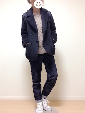 「Pコート」｜「アイテム（ハンチング/ベレー帽）」を使った、mi-ka*さん（レディース・163cm）の冬コーディネート