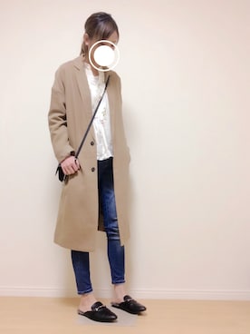 「ロングジャケット」｜「アイテム（チェスターコート）」を使った、mi-ka*さん（レディース・163cm）の春コーディネート