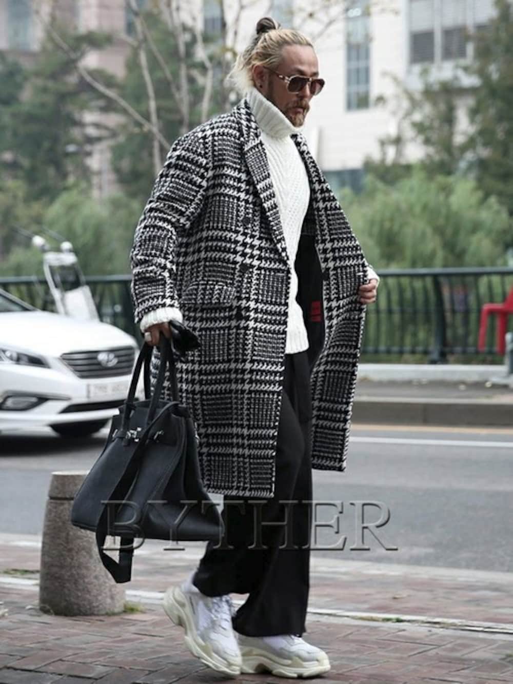 ダッフルコートを使った「千鳥柄」のメンズ人気ファッション