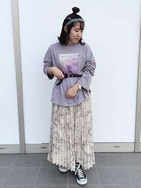 yuukaさんの「◆プリーツイレヘムマキシスカート」を使ったコーディネート