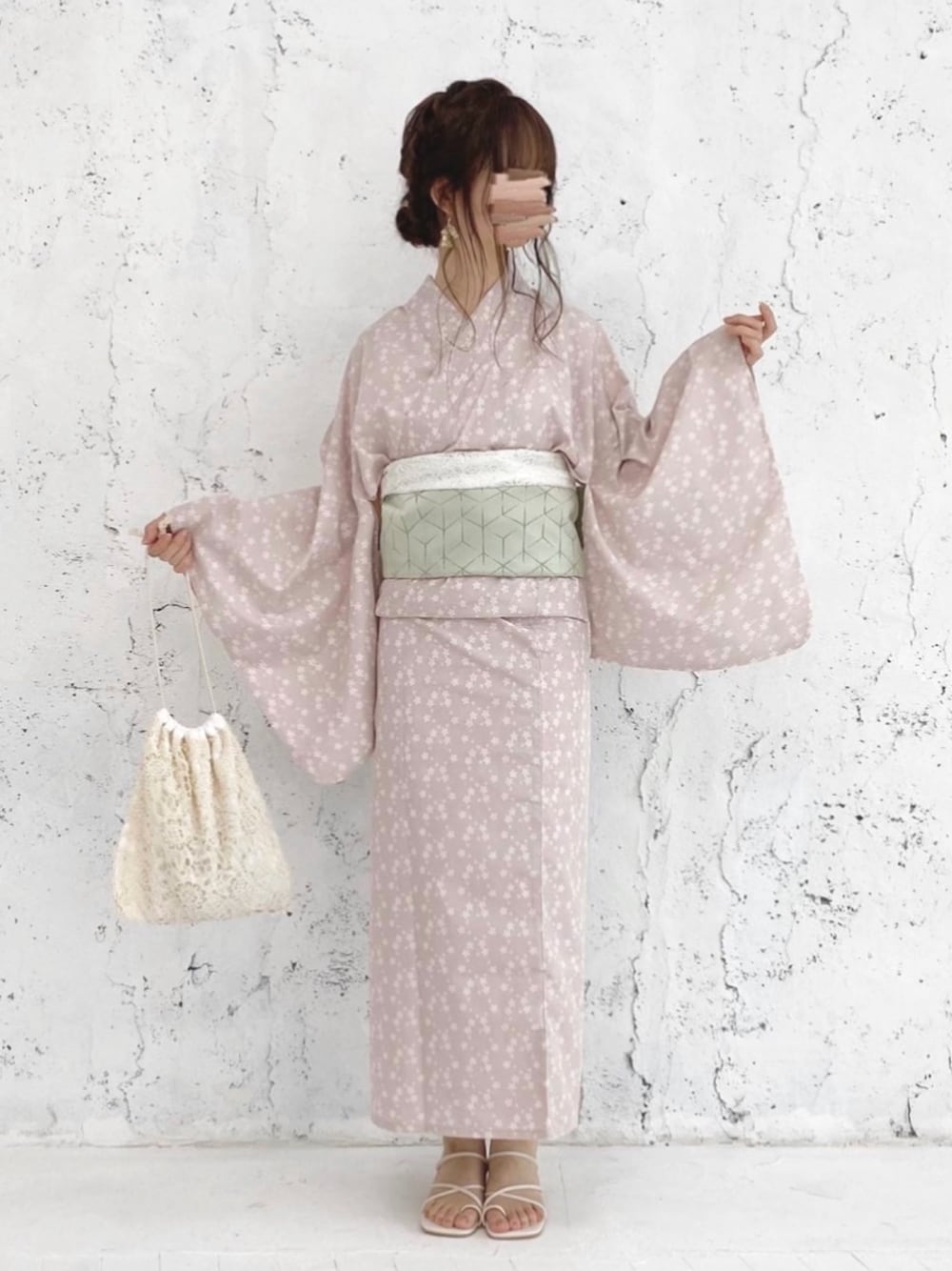 「夏、サンダル、夏コーデ、浴衣、浴衣女子、和服、くすみカラー、くすみピンク、お祭り、デート」｜「renameroのアイテム（浴衣、ピンク系）」を使った、mero *さん（レディース・155cm）の夏コーディネートの1枚目の写真