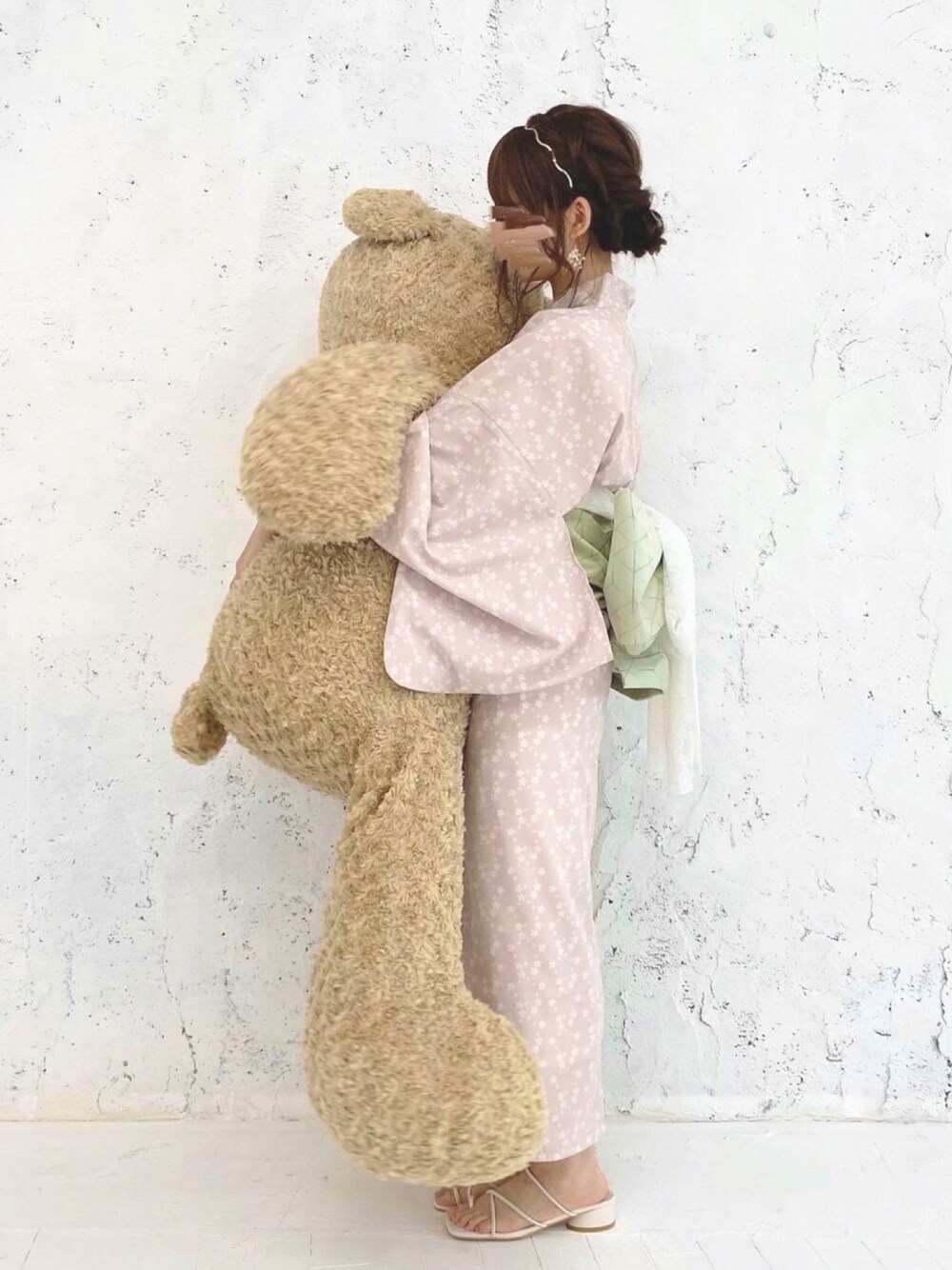 「シンプルコーデ、低身長、くすみカラー、レース、浴衣、浴衣女子、浴衣コーデ、お祭り、くすみピンク、ピスタチオ」｜「renameroのアイテム（浴衣、ピンク系）」を使った、mero *さん（レディース・155cm）の夏コーディネートの1枚目の写真