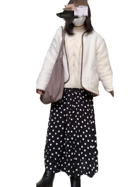 「ドットスカート」｜「アイテム（ブルゾン）」を使った、ちゃちゃむちさん（レディース・161cm）の冬コーディネート