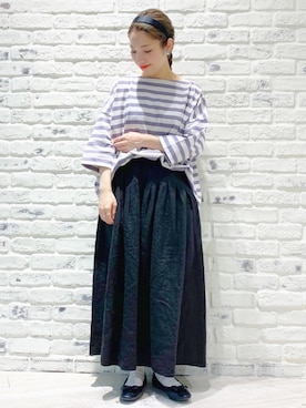 「パープル×黒」｜「アイテム（バレエシューズ）」を使った、こうのりなさん（レディース・154cm）の春コーディネート