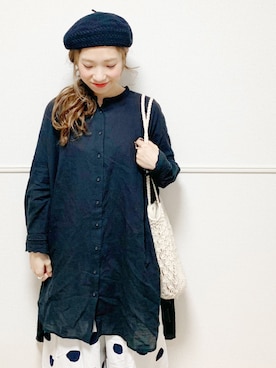 「部屋撮り」｜「アイテム（ハンチング/ベレー帽）」を使った、こうのりなさん（レディース・154cm）の春コーディネート