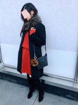 「ユナイテッドアローズ」｜「アイテム（ステンカラーコート）」を使った、🄲🄷🄸🄺🄰🅃🄰🄺🅄さん（レディース・154cm）の冬コーディネート