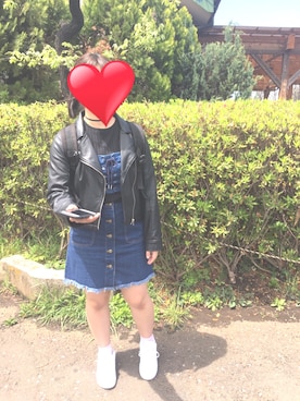 「RETRO GIRL（レトロガール）のアイテム（ライダースジャケット）」を使った、あかりんさん（レディース・154cm）の春コーディネート