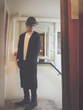 「UNKNOWN.（アンノウン）のアイテム（キャップ）」を使った、Ka Wai Liangさん（メンズ・170cm）の冬コーディネート