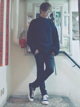 「MUJI」｜「アイテム（スウェット）」を使った、Ka Wai Liangさん（メンズ・170cm）の冬コーディネート