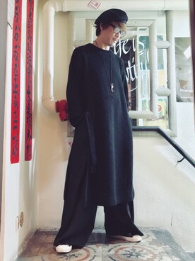 「MUJI」｜「アイテム（ハンチング/ベレー帽）」を使った、Ka Wai Liangさん（メンズ・170cm）の冬コーディネート