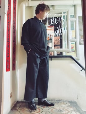 「initial（イニシャル）のアイテム（シューズ）」を使った、Ka Wai Liangさん（メンズ・170cm）の春コーディネート