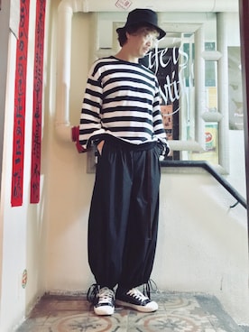 「merlot plus（メルロープリュス）のアイテム」を使った、Ka Wai Liangさん（メンズ・170cm）の春コーディネート