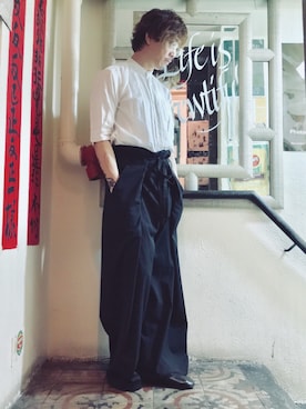 「HARE（ハレ）のアイテム（スリッポン）」を使った、Ka Wai Liangさん（メンズ・170cm）の春コーディネート