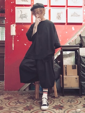 「MUJI」｜「アイテム（ハンチング/ベレー帽）」を使った、Ka Wai Liangさん（メンズ・170cm）の春コーディネート