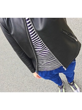 「アイテム（ライダースジャケット）」を使った、Yさん（メンズ・171cm・20代）の春コーディネート
