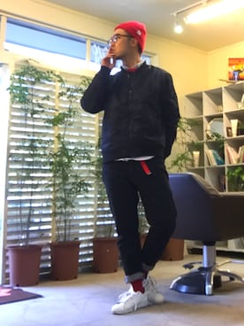「ニットキャップ」｜「アイテム（MA-1）」を使った、n@🅾️kℹ︎さん（メンズ・178cm）の秋コーディネート