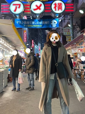 「Chillfar（チルファー）のアイテム（ステンカラーコート）」を使った、いぬのさん（レディース・157cm）の冬コーディネート