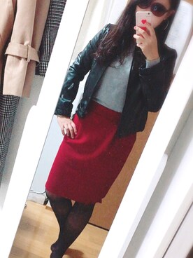 「index（インデックス）のアイテム（ライダースジャケット）」を使った、ayaさん（レディース・165cm）の冬コーディネート
