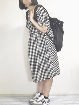「チェックワンピース」｜「アイテム（チュニック）」を使った、きり鳥さん（レディース・157cm）の春コーディネート