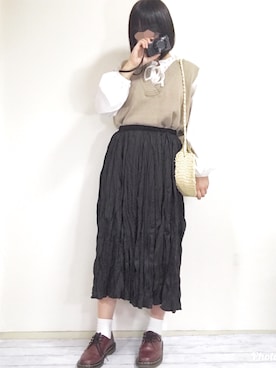 「カメラ女子」｜「アイテム（ブーツ）」を使った、きり鳥さん（レディース・157cm）の春コーディネート
