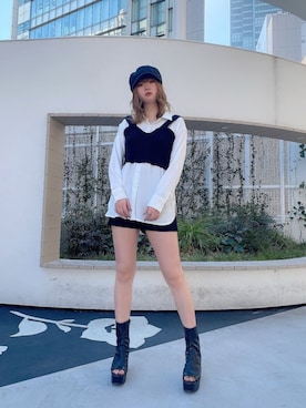 「envym_staff」｜「アイテム（帽子）」を使った、MYUさん（レディース・165cm）の冬コーディネート