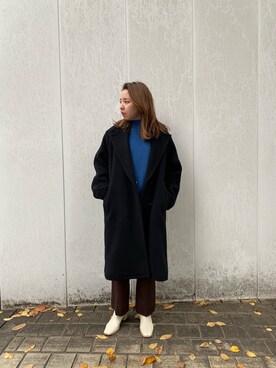 「一押しのアウタースタイル」｜「アイテム（チェスターコート）」を使った、YUKA OWAKAさん（レディース・160cm）の冬コーディネート