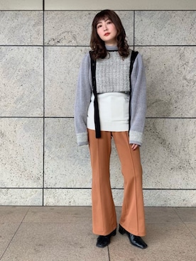 「デザインニット」｜YUKA OWAKAさん（レディース・160cm）の冬コーディネート