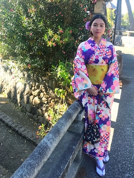「Kawaii」｜「アイテム（浴衣）」を使った、半醒半梦时さん（レディース・157cm）の冬コーディネート
