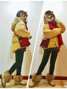 「red」｜「アイテム（ブルゾン）」を使った、半醒半梦时さん（レディース・157cm）の冬コーディネート