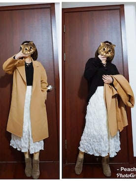 「秋冬」｜「アイテム（ダッフルコート）」を使った、半醒半梦时さん（レディース・157cm）の秋コーディネート