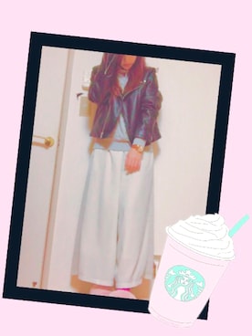 「ガウチョパンツ」｜「アイテム（ライダースジャケット）」を使った、夕貴(せんちゃん)さん（レディース・150cm）の秋コーディネート