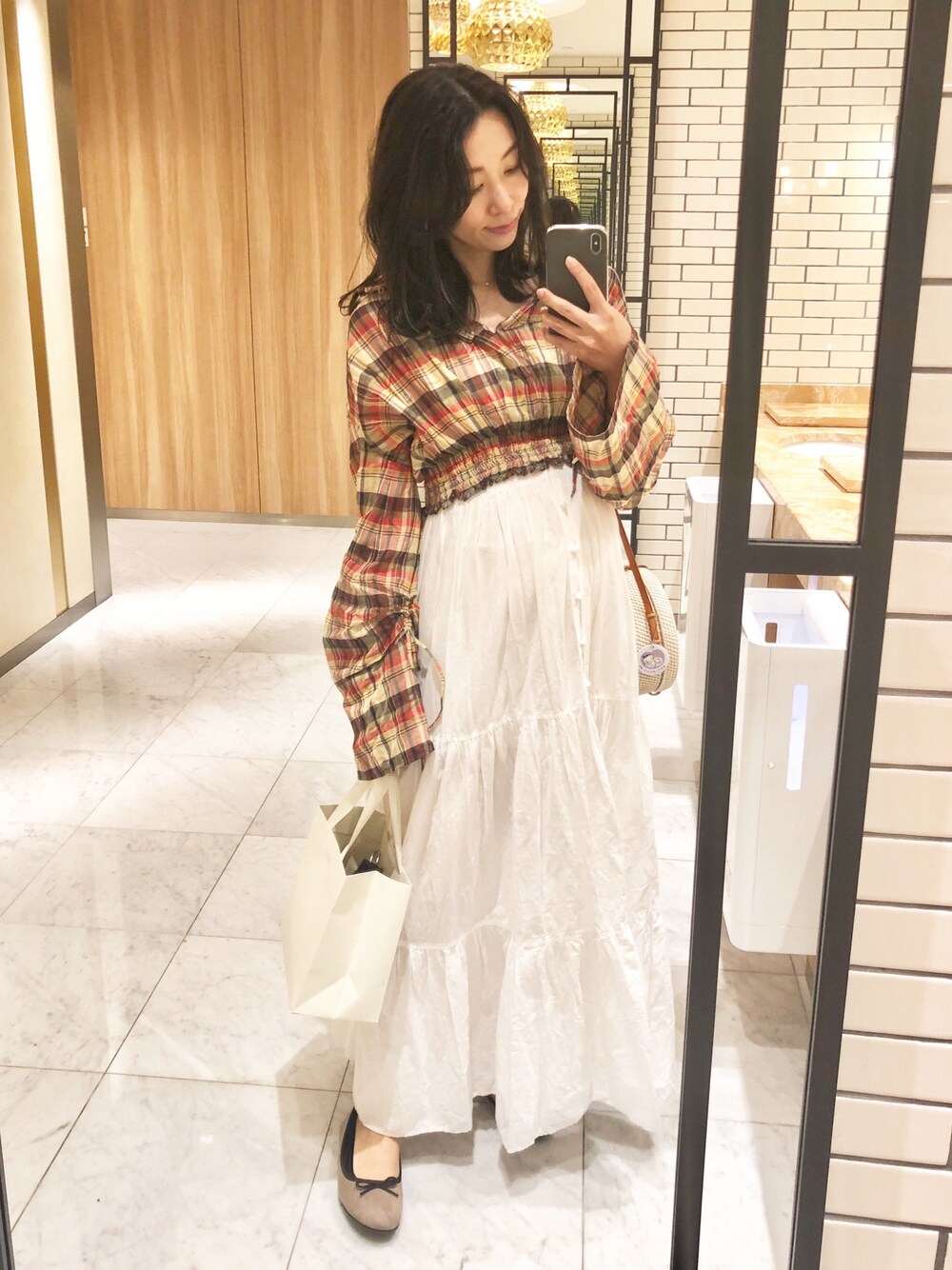 「夏コーデ、ゆるコーデ、ワンピース、マタニティ、マタニティコーデ、メゾンドリーファー(MAISON DE REEFUR)、ティアード、ママコーデ、ティアードワンピース」｜「MAISON DE REEFURのアイテム（ワンピース、ホワイト系）」を使った、shoko yanoさん（レディース・162cm）の夏コーディネートの1枚目の写真