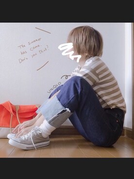 「Levi's（リーバイス）のRIBCAGE ストレート アンクル LUCK OF THE DRAW（デニムパンツ）」を使った、もりもり。さん（レディース・163cm）の春コーディネート
