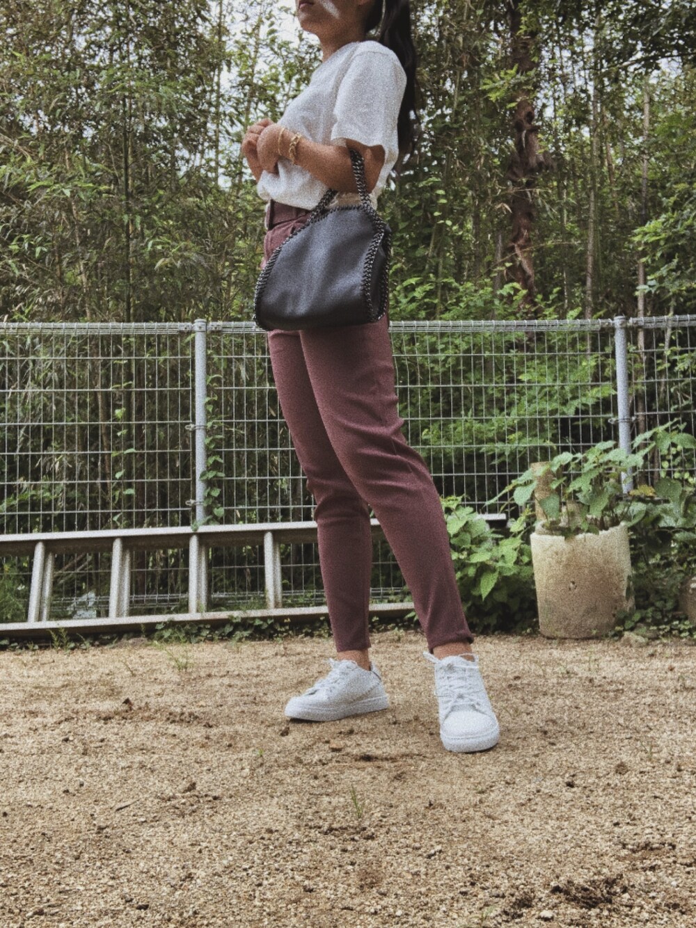 「ミックスコーデ、おしゃれさんと繋がりたい、いいね、save、フォローお願いします🤑、ガーリーコーデ、宇野実彩子、GRL」｜「GRLのスクエアバックルベルト付きテーパードパンツ（その他パンツ、ピンク系）」を使った、ドドちゃんさん（レディース・159cm）の夏コーディネートの1枚目の写真