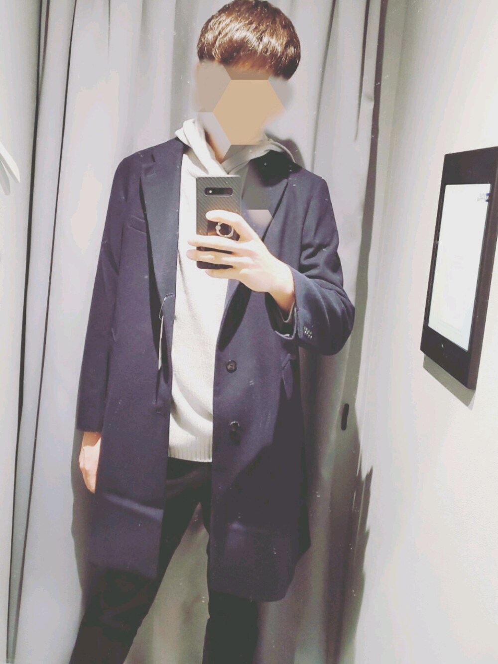 「さむい、冬コーデ、GU」｜「GUのアイテム（ピーコート、ブラック系）」を使った、Fuuyaさん（メンズ・193cm）の秋コーディネートの1枚目の写真