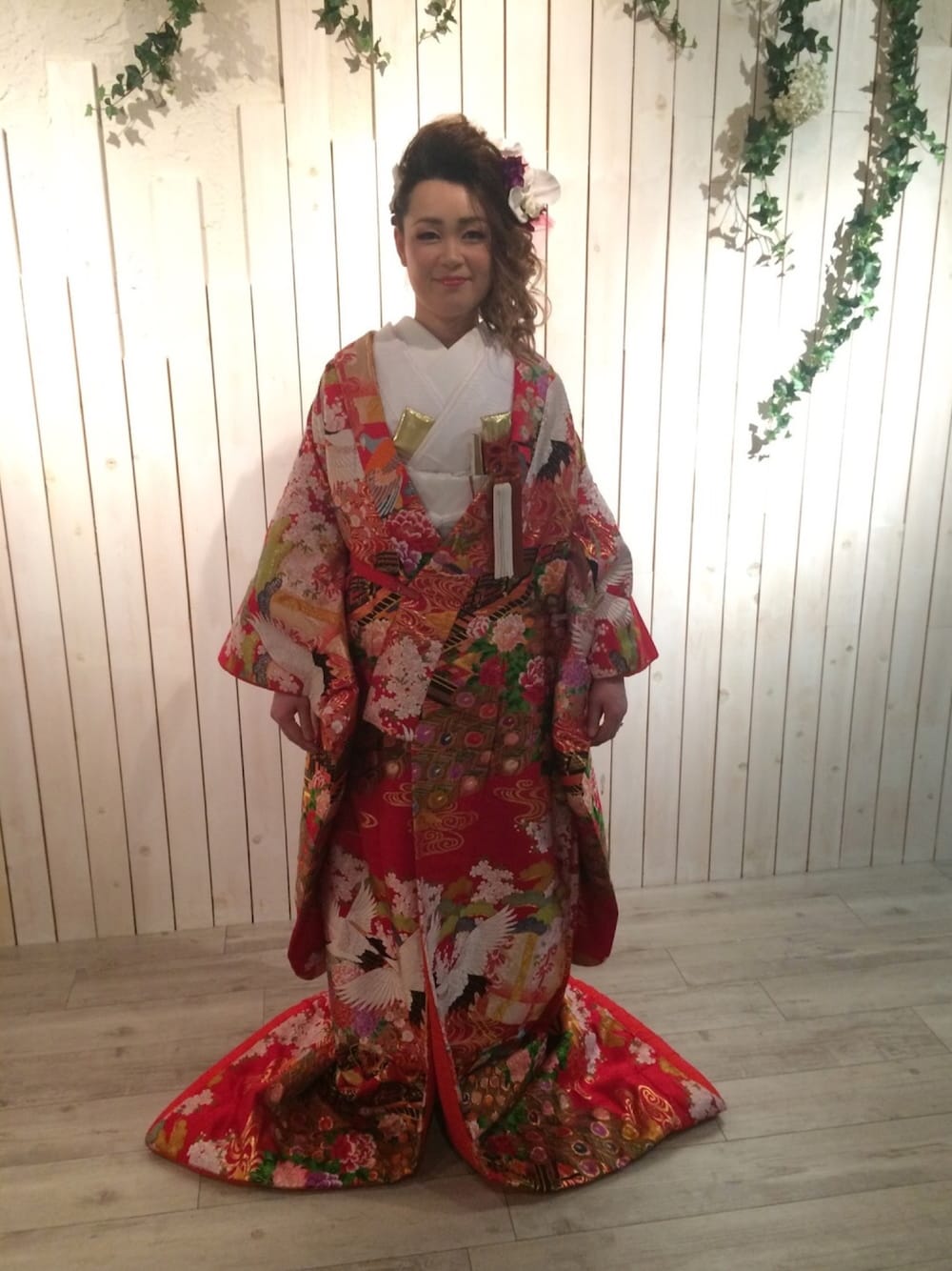 「和装、ウェディング、光のページェント、花嫁」｜「フォープラスのアイテム（浴衣、レッド系）」を使った、あゆぽさん（レディース・161cm）の冬コーディネートの1枚目の写真