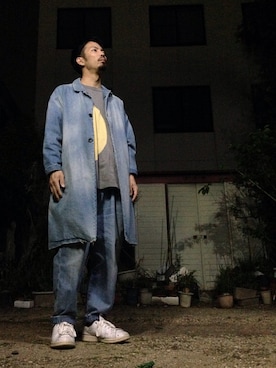 「サマーニット」｜「アイテム（ステンカラーコート）」を使った、たろうさん（メンズ・166cm）の春コーディネート