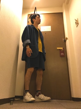 「adidas Originals（アディダスオリジナルス）のアイテム（スニーカー、ホワイト系）」を使った、たろうさん（メンズ・166cm）の春コーディネート