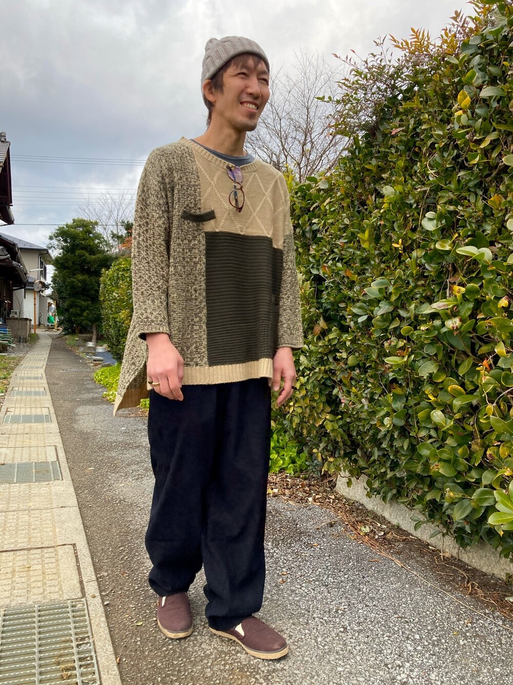 「チャイハネ」｜「チャイハネのアイテム（ニット/セーター、ベージュ系）」を使った、タキナオ🐓さん（メンズ・170cm）の冬コーディネートの1枚目の写真